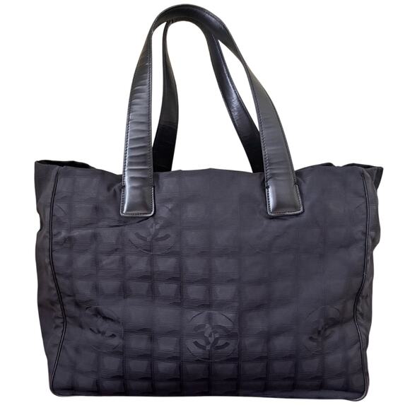 CHANEL New Travel Line Tote MM - Black Nylon Jacquard Leather Tote Bag ✨ - Picture 2 of 10